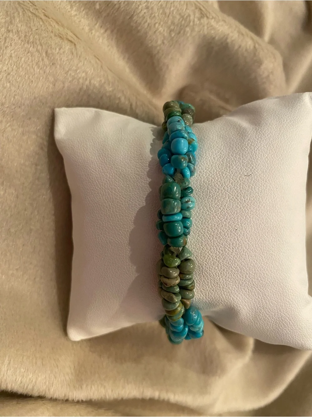Turquoise & Olive Chip Stretch Bracelet - Blue Green Beaded Jewelry